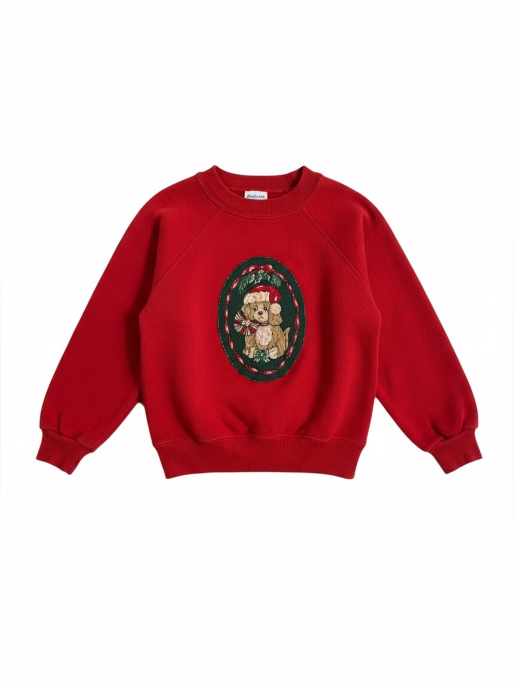 Vintage Hanes Her Way Kids 6X Christmas Puppy Sweatshirt Red Made USA Holiday